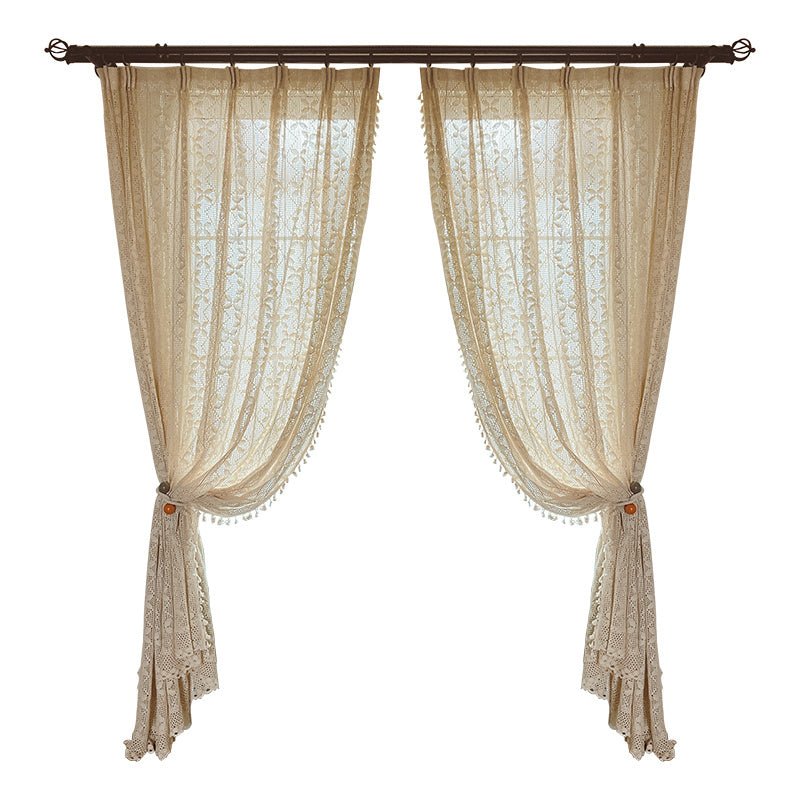 Cotton Linen Crochet Hollow Living Room Curtains - AmiraMart
