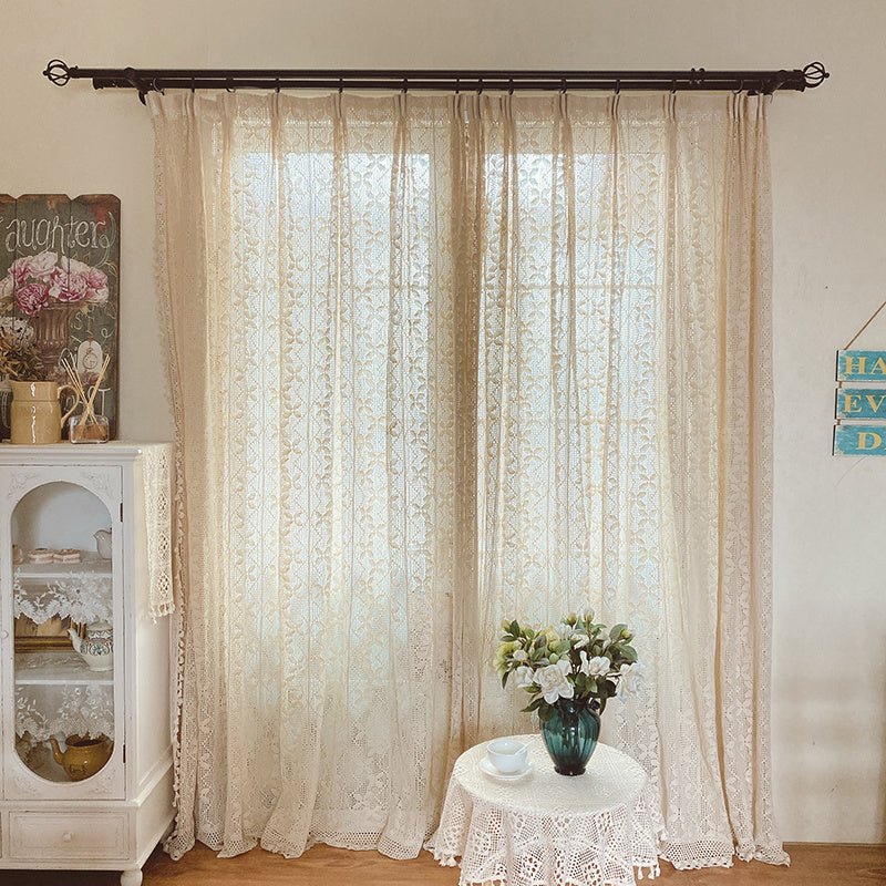 Cotton Linen Crochet Hollow Living Room Curtains - AmiraMart