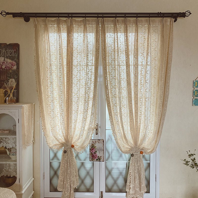 Cotton Linen Crochet Hollow Living Room Curtains - AmiraMart