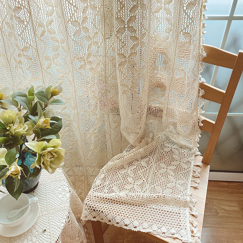 Cotton Linen Crochet Hollow Living Room Curtains - AmiraMart
