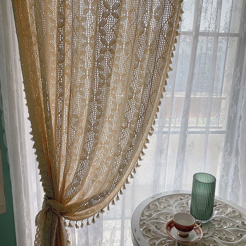 Cotton Linen Crochet Hollow Living Room Curtains - AmiraMart