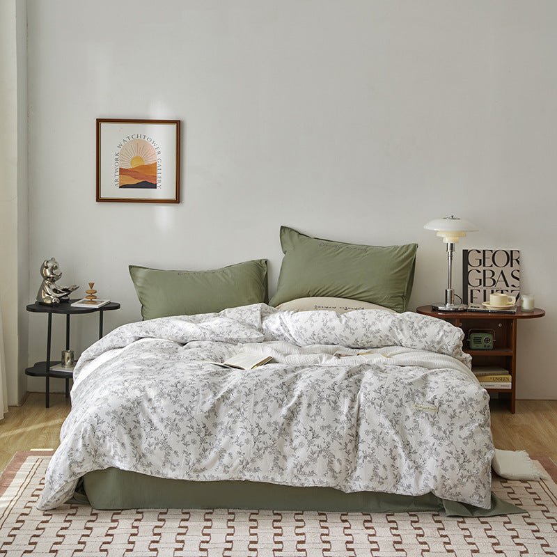 Cotton Washed Double - layer Yarn Four - piece Bedding Set - AmiraMart
