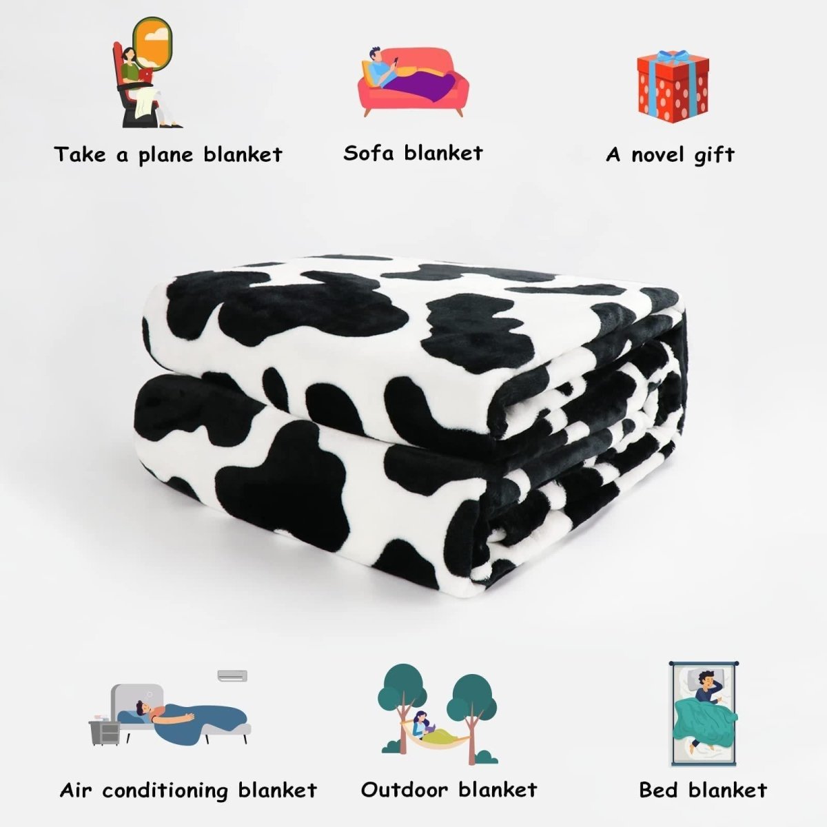 Cow Print Blanket Flannel Blanket - AmiraMart