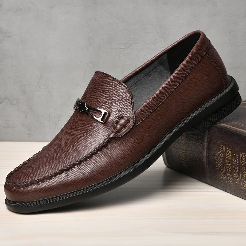 Cowhide Embossed Business Leisure Slip On - AmiraMart