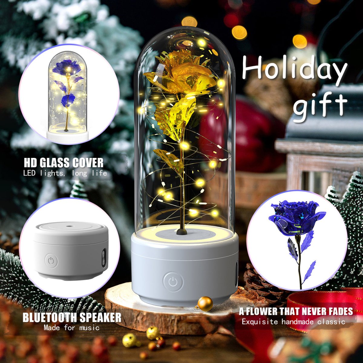 Creative 2 In 1 Rose Flowers LED Light And Bluetooth - compatible Speaker - AmiraMart