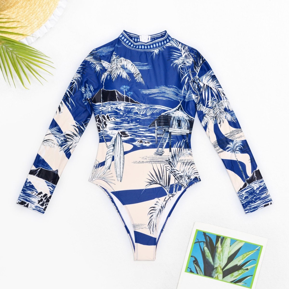 Custom Printed Swimsuit – Long Sleeve One - Piece Bikini - AmiraMart