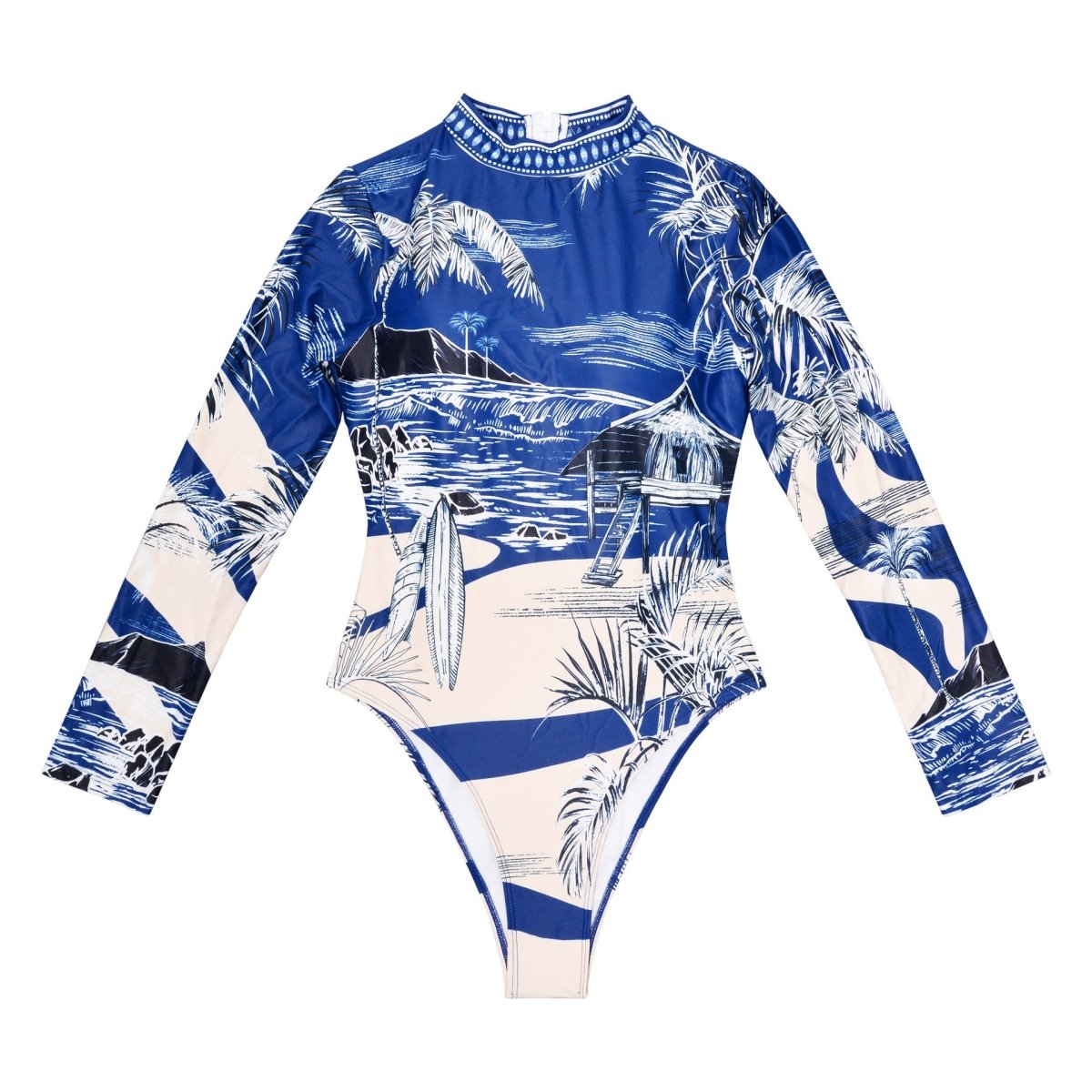 Custom Printed Swimsuit – Long Sleeve One - Piece Bikini - AmiraMart