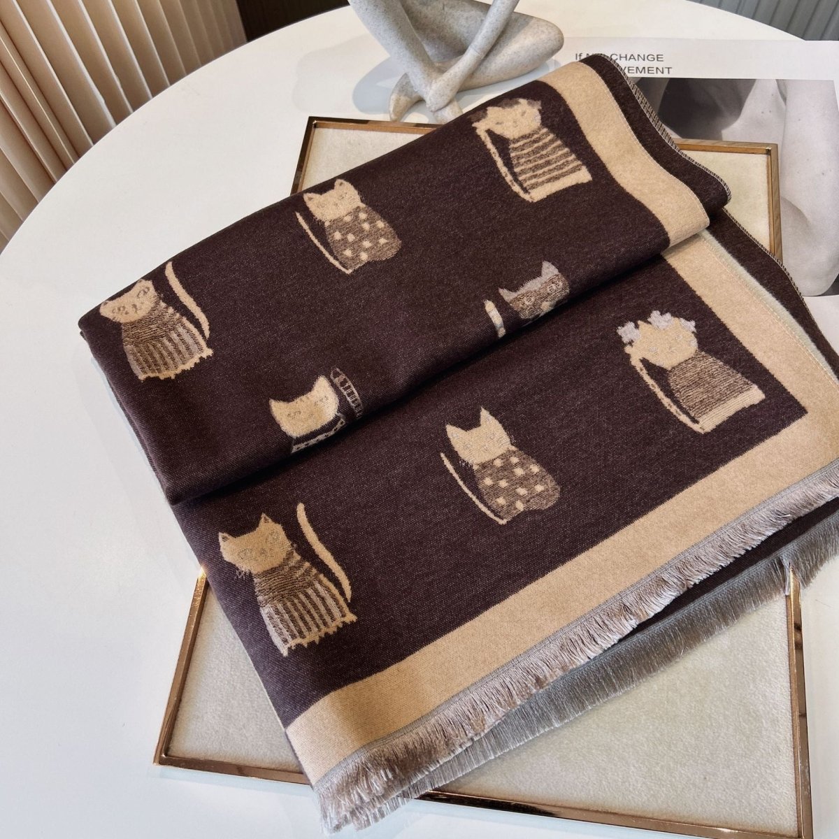 Cute Kitten Plaid Contrast Color Cashmere Shawl Scarf - AmiraMart