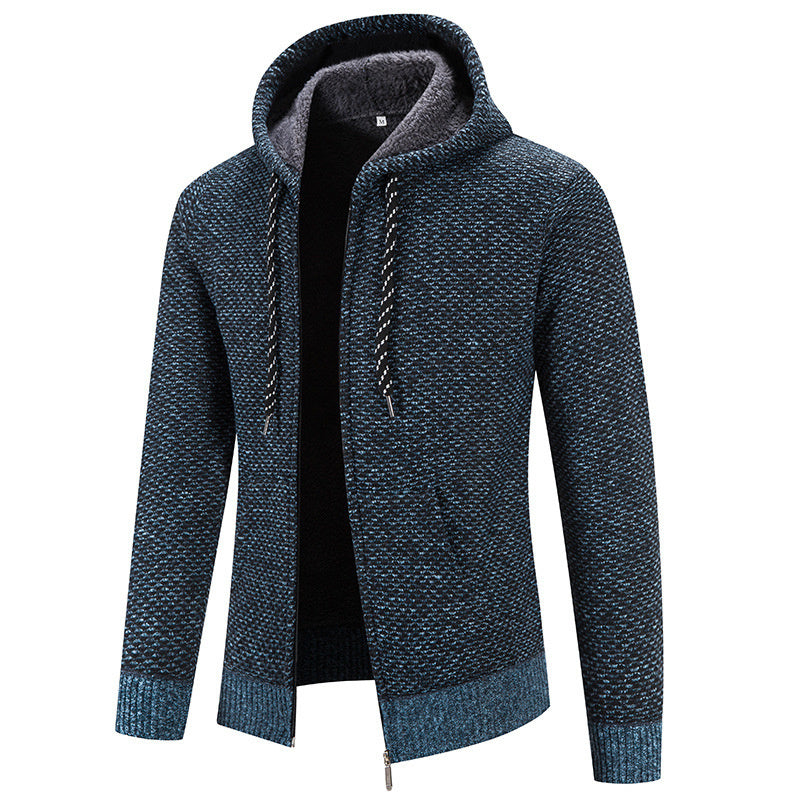 Blue textured hoodie with a zipper on a white background