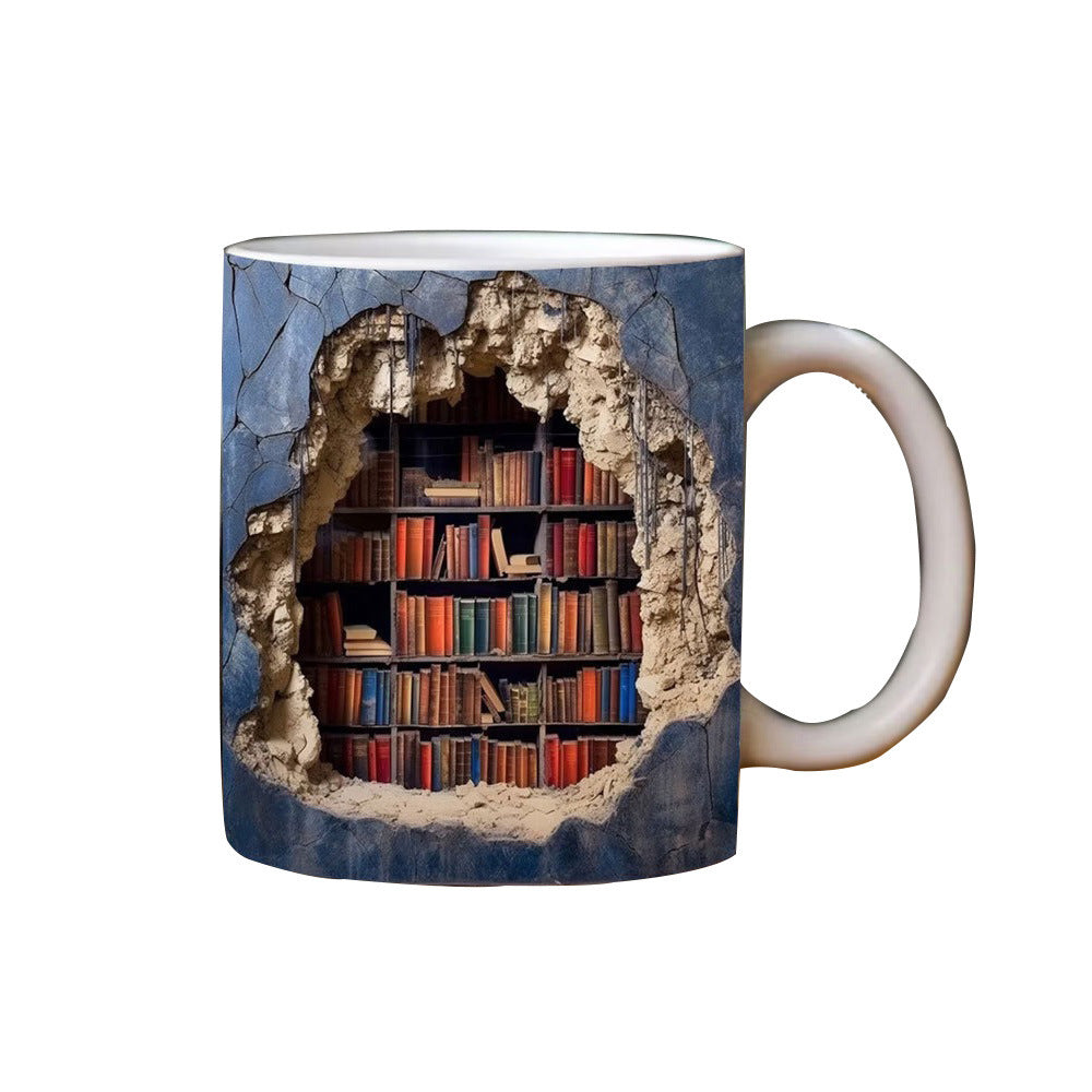 Ceramic 3D Bookshelf Mug Creative Space Design - AmiraMart