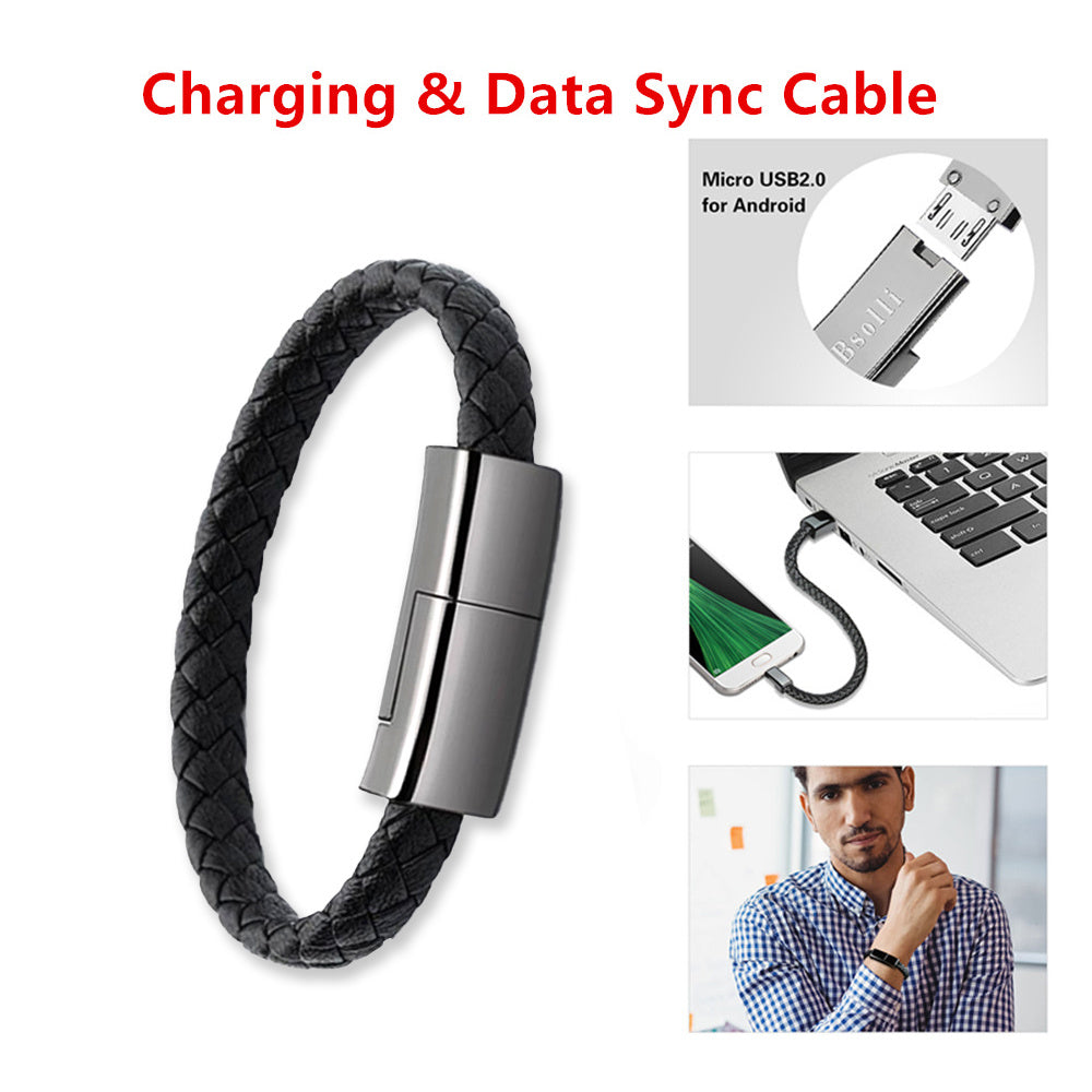Black braided charging cable with metallic connector on a white background, with text 'Charging & Data Sync Cable'.