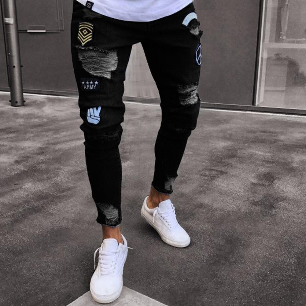 Denim Knee Hole Zip Zipper Trousers Jeans - AmiraMart