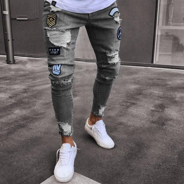 Denim Knee Hole Zip Zipper Trousers Jeans - AmiraMart