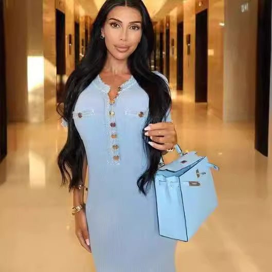 Denim Patchwork Dress - AmiraMart