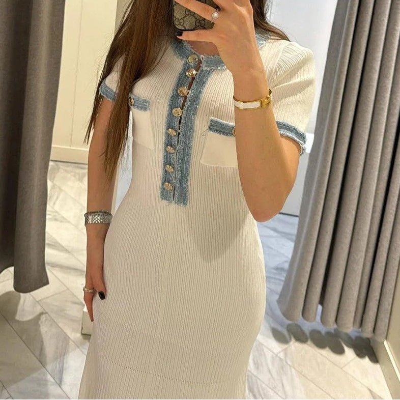 Denim Patchwork Dress - AmiraMart