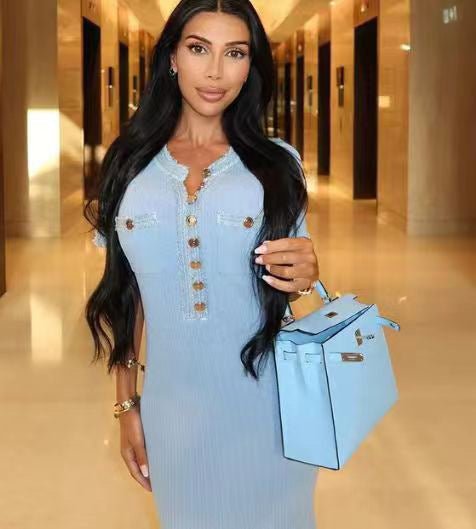Denim Patchwork Dress - AmiraMart