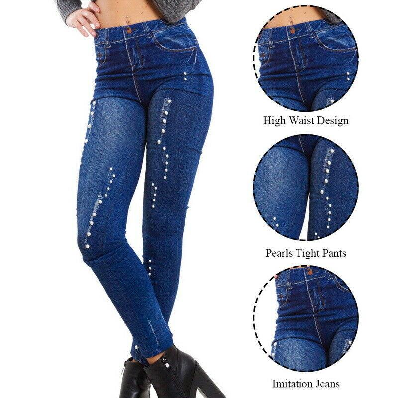 Denim printed leggings - AmiraMart