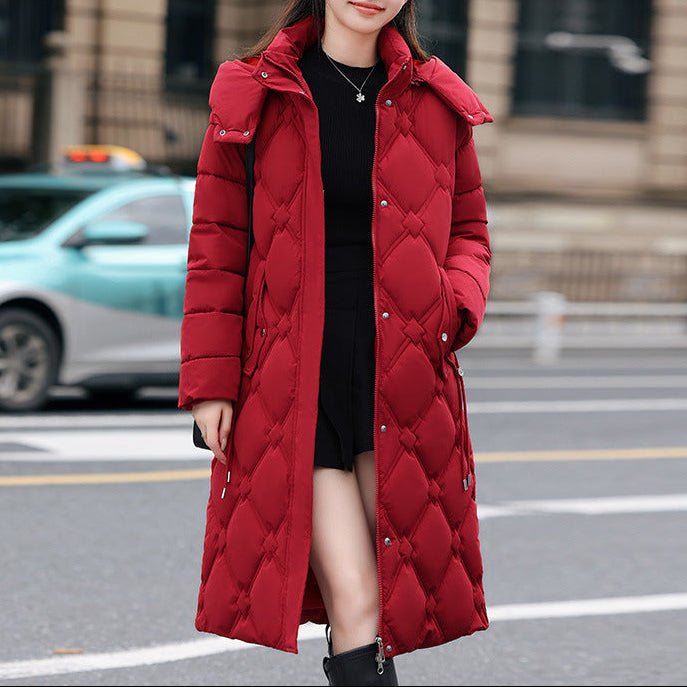 Detachable Hat Cotton - padded Coat Women's Mid - length Winter - AmiraMart