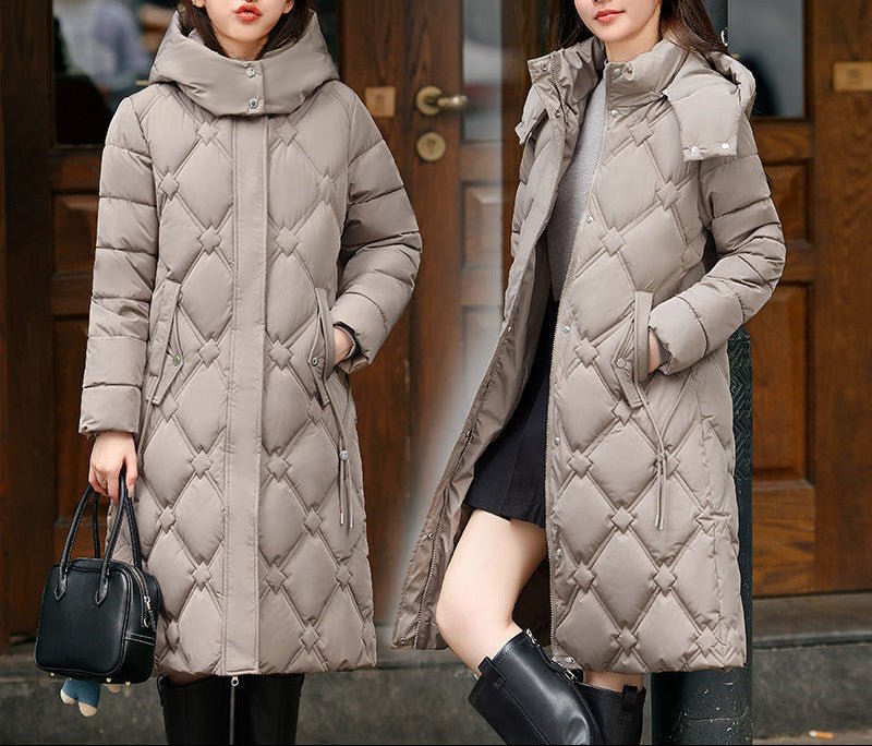 Detachable Hat Cotton - padded Coat Women's Mid - length Winter - AmiraMart