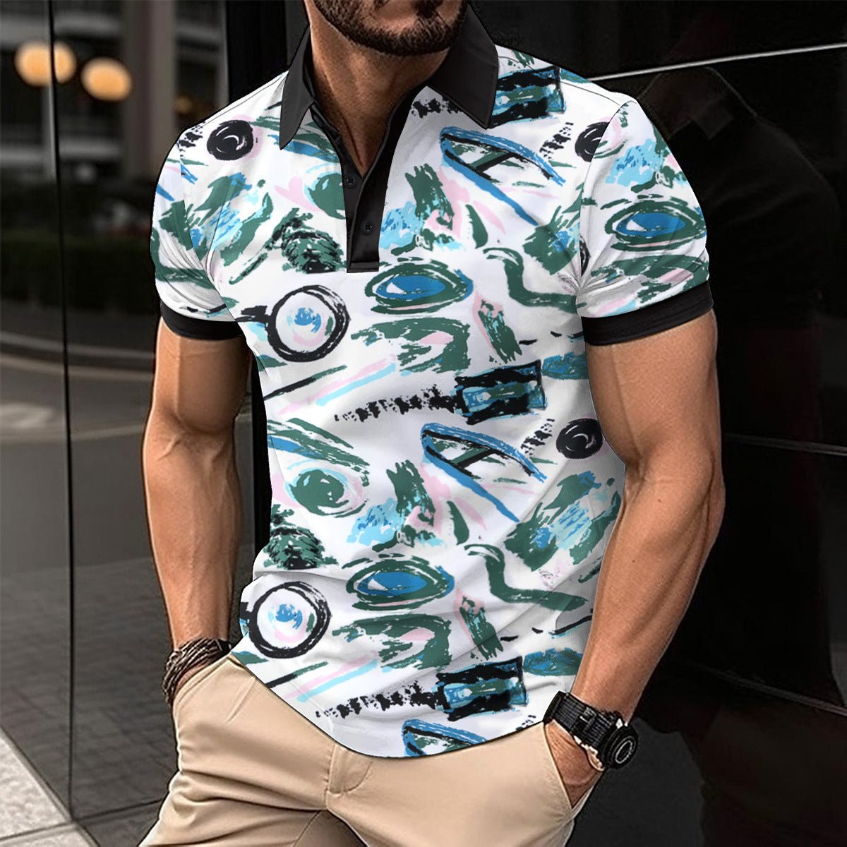 Digital Printing Men's Short Sleeve Casual - AmiraMart