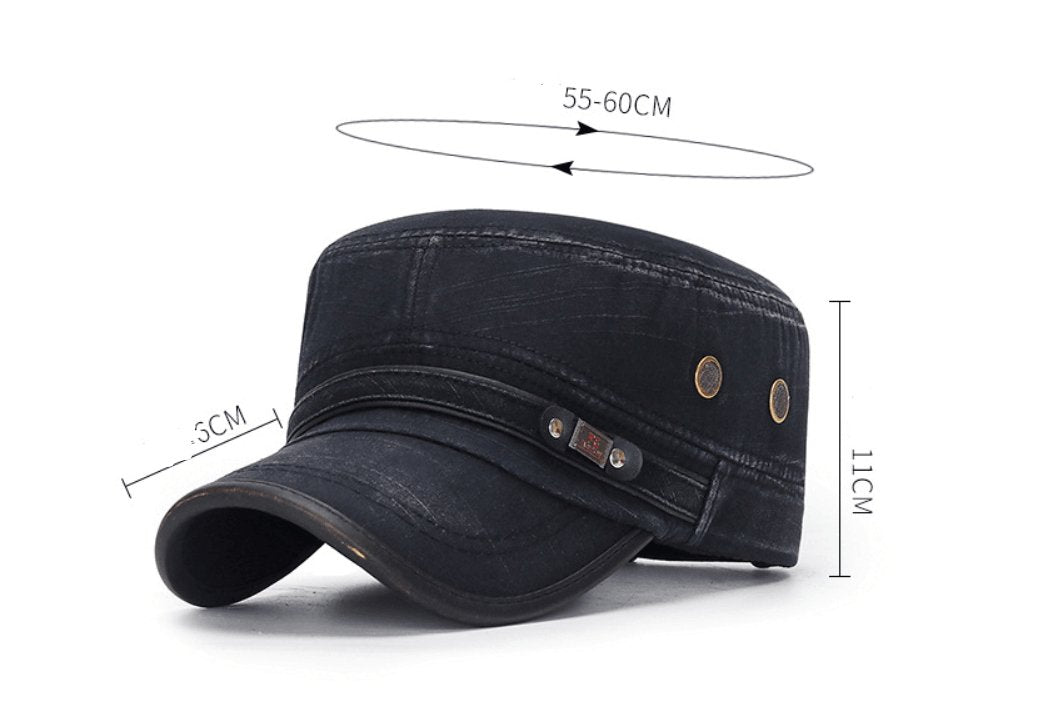 Distressed Flat - top Leather - trimmed Vintage Cotton Hat - AmiraMart