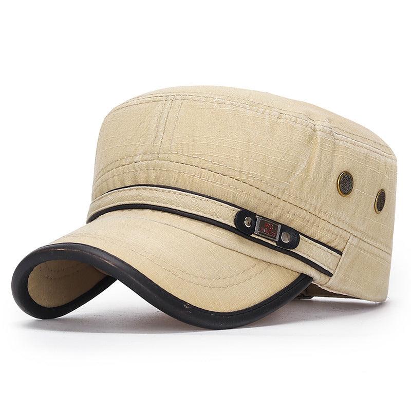 Distressed Flat - top Leather - trimmed Vintage Cotton Hat - AmiraMart