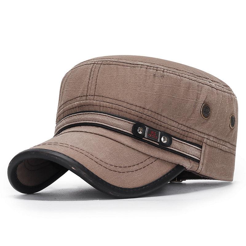 Distressed Flat - top Leather - trimmed Vintage Cotton Hat - AmiraMart