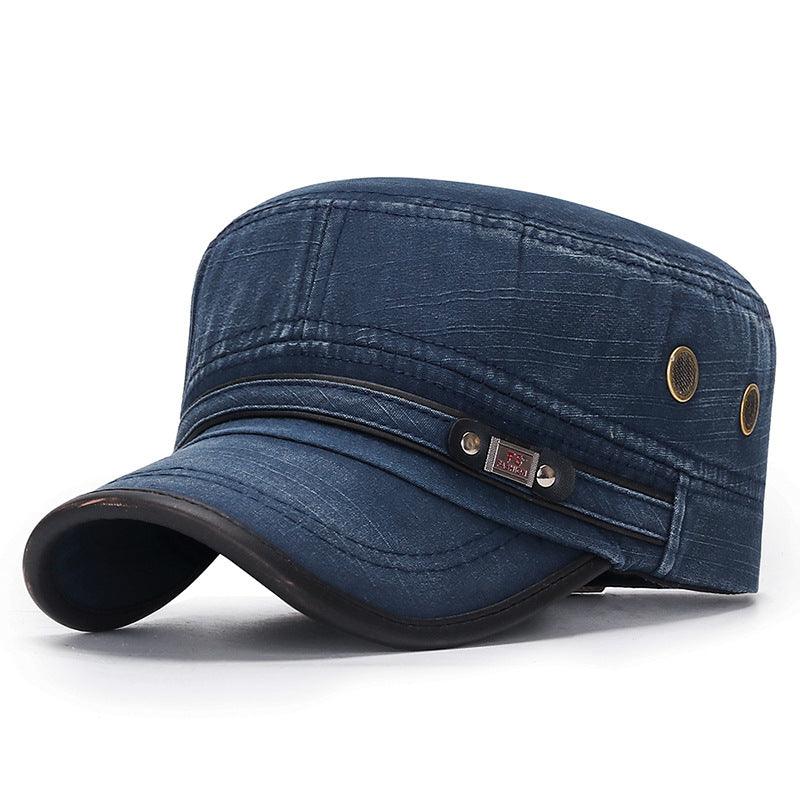 Distressed Flat - top Leather - trimmed Vintage Cotton Hat - AmiraMart