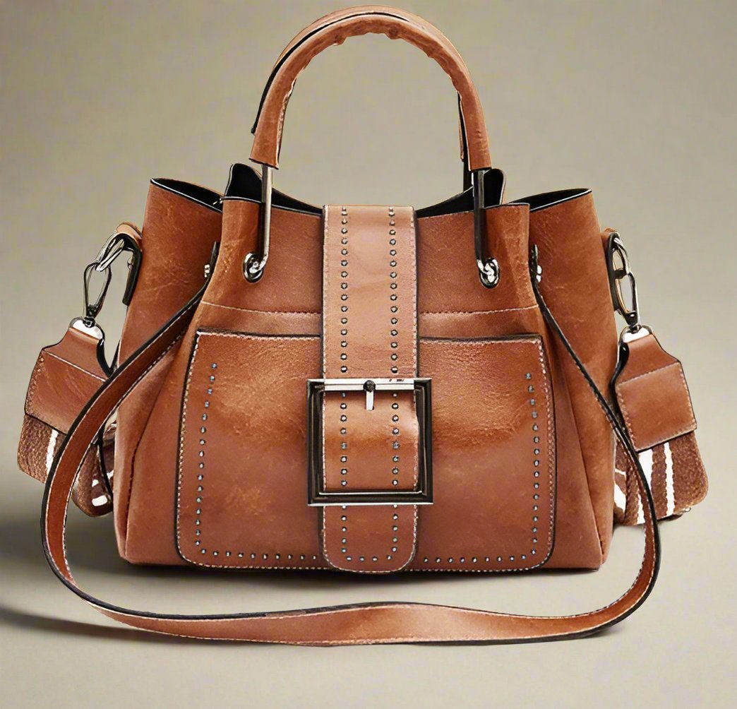 Double Leather Bucket Bag Handbag - AmiraMart