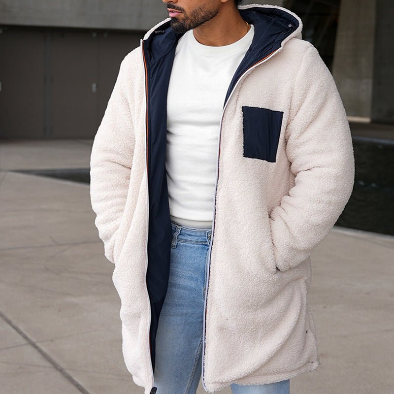 Double - sided Fall Winter Hooded Double - sided Zipper Coat Color Matching Warm Windbreaker Men's Coat - AmiraMart