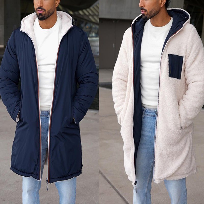 Double - sided Fall Winter Hooded Double - sided Zipper Coat Color Matching Warm Windbreaker Men's Coat - AmiraMart