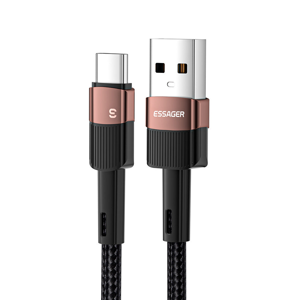 USB cable with rose gold connectors on a white background