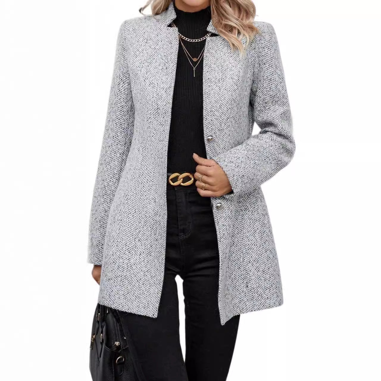 Women's Woolen Stand Collar Long Trench Coat - AmiraMart