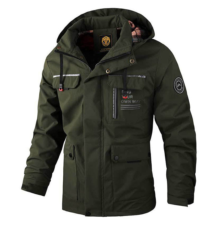 Green jacket with brand logo on a white background