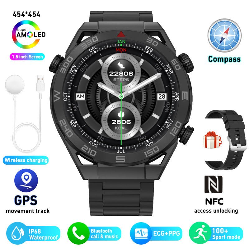 ECG PPG Bluetooth Calling Compass GPS Wireless Charger Smart Watch - AmiraMart