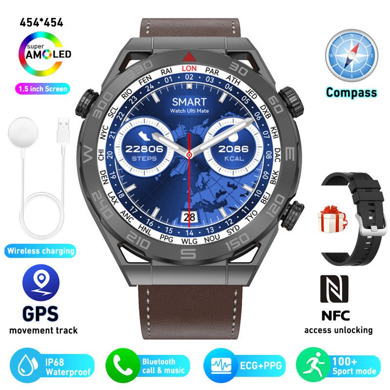 ECG PPG Bluetooth Calling Compass GPS Wireless Charger Smart Watch - AmiraMart