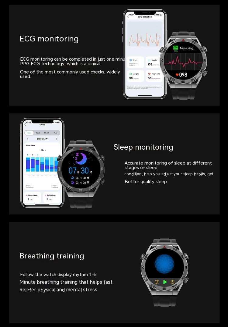 ECG PPG Bluetooth Calling Compass GPS Wireless Charger Smart Watch - AmiraMart