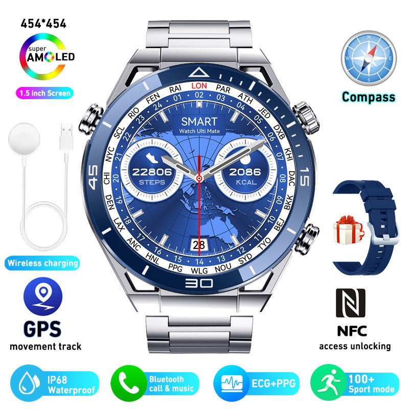 ECG PPG Bluetooth Calling Compass GPS Wireless Charger Smart Watch - AmiraMart