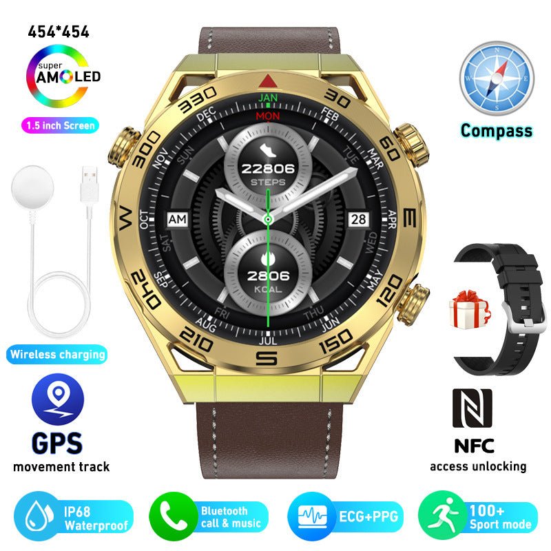 ECG PPG Bluetooth Calling Compass GPS Wireless Charger Smart Watch - AmiraMart