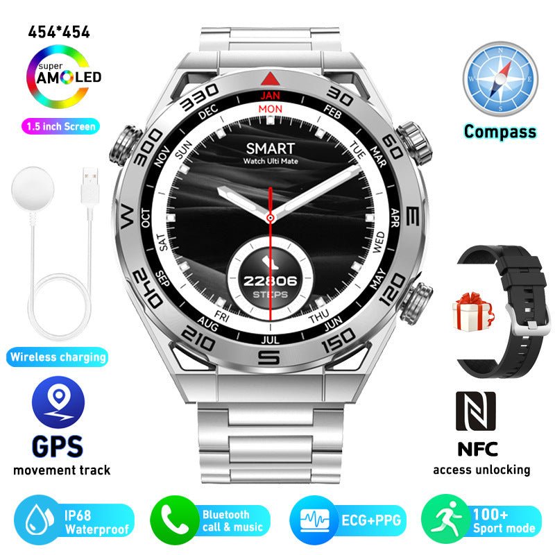 ECG PPG Bluetooth Calling Compass GPS Wireless Charger Smart Watch - AmiraMart
