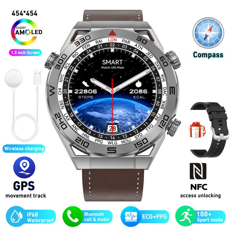 ECG PPG Bluetooth Calling Compass GPS Wireless Charger Smart Watch - AmiraMart