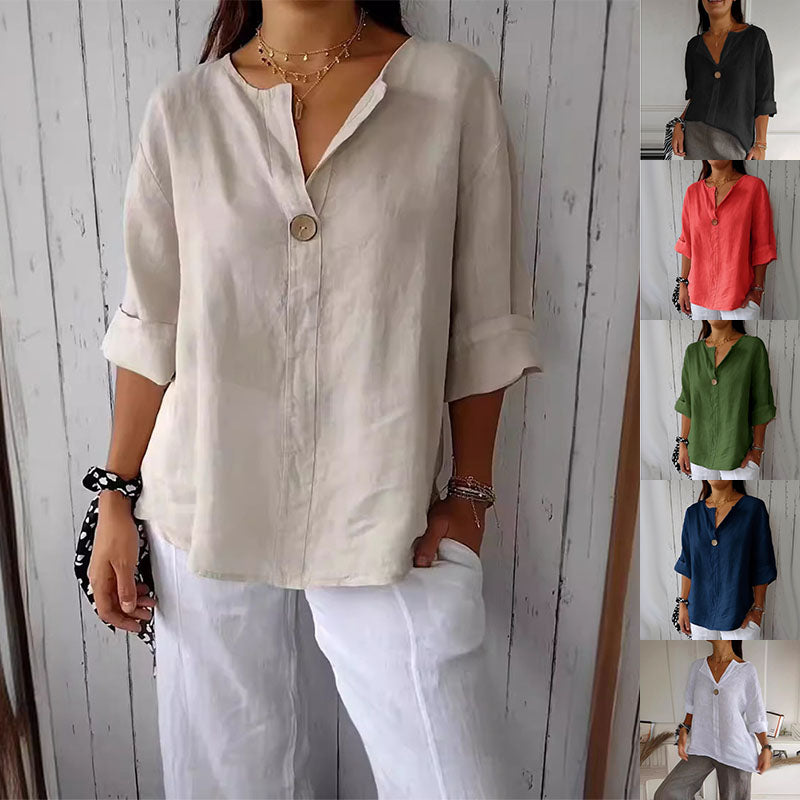 Trendy Loose Cotton and Linen Blouse for Women,