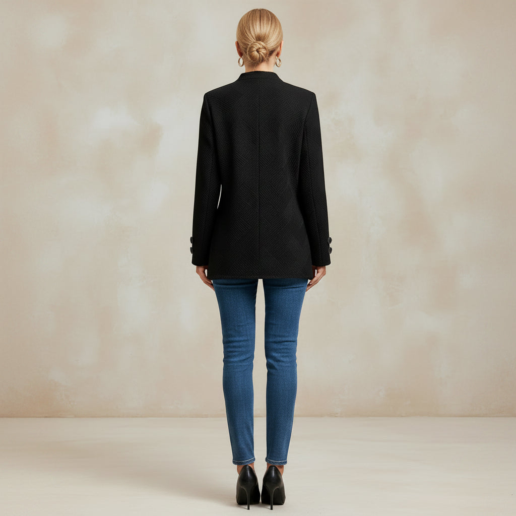Elegant Plus Size Women'S Casual Knit Polyester Jacket With Double Button Detail And Decorative Pockets - AmiraMart