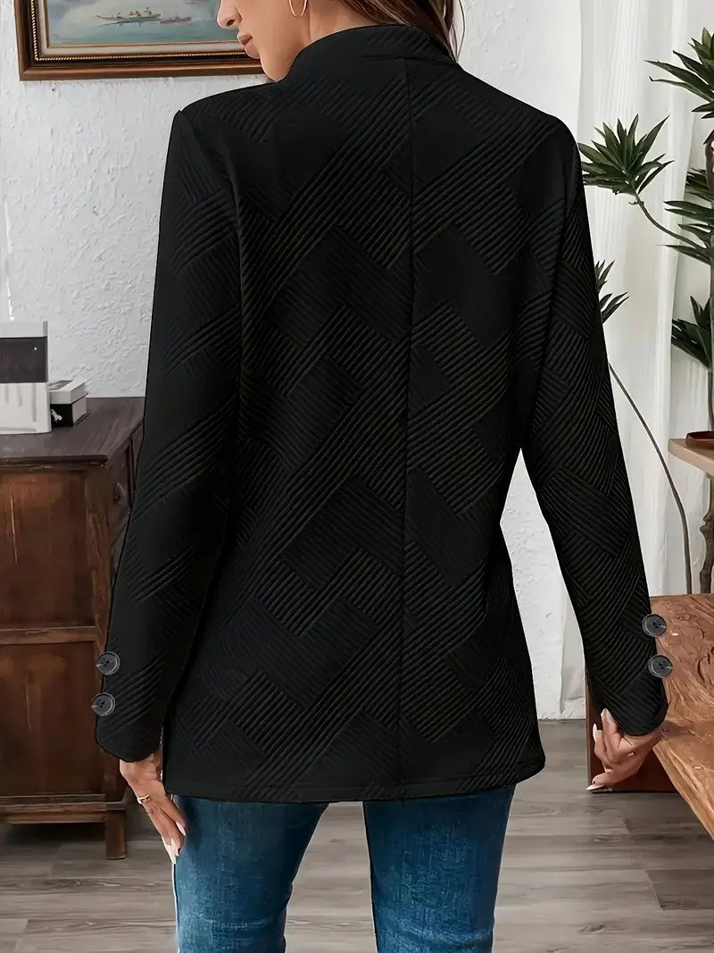 Elegant Plus Size Women'S Casual Knit Polyester Jacket With Double Button Detail And Decorative Pockets - AmiraMart