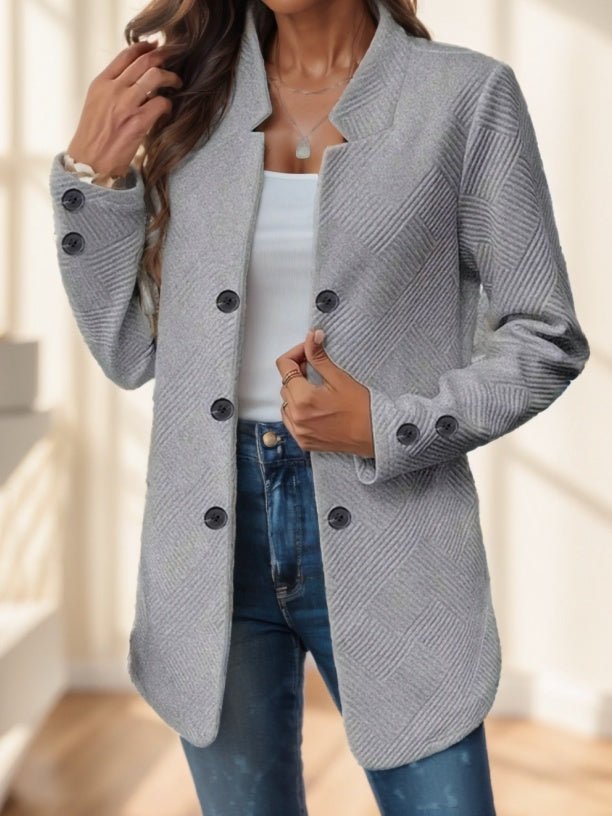 Elegant Plus Size Women'S Casual Knit Polyester Jacket With Double Button Detail And Decorative Pockets - AmiraMart