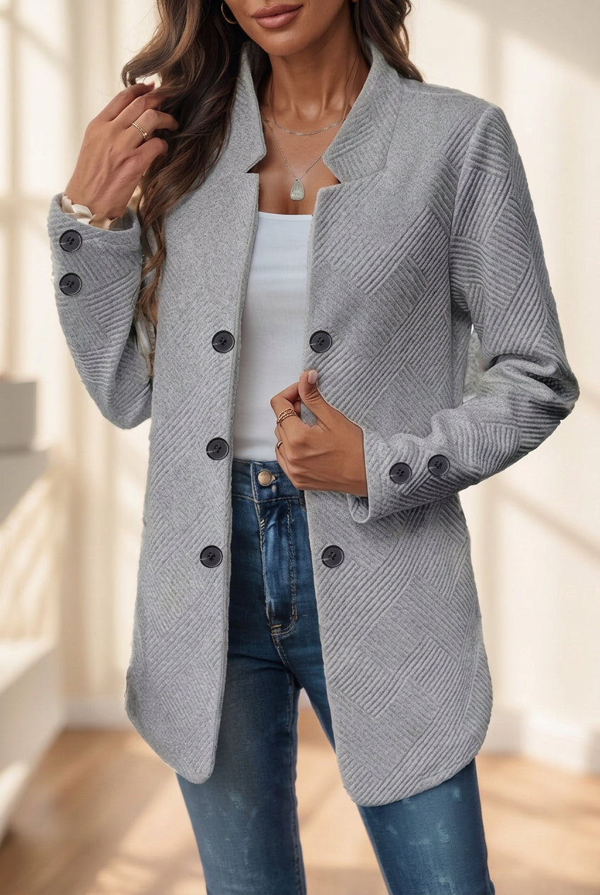 Elegant Plus Size Women'S Casual Knit Polyester Jacket With Double Button Detail And Decorative Pockets - AmiraMart