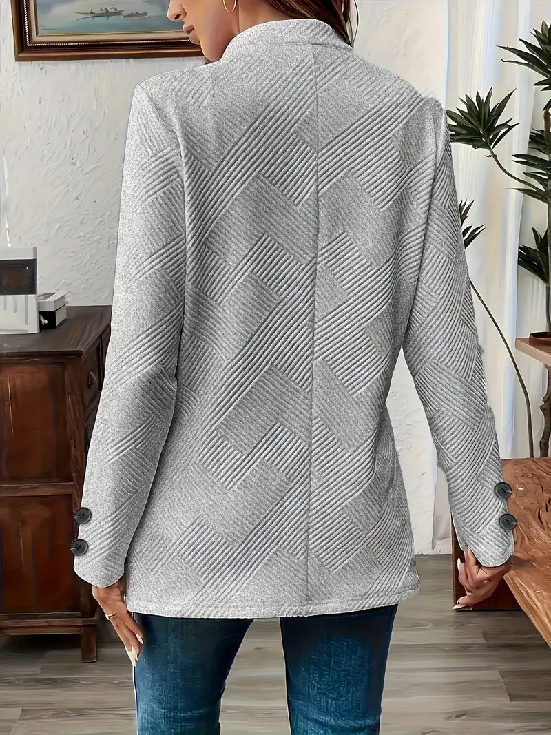 Elegant Plus Size Women'S Casual Knit Polyester Jacket With Double Button Detail And Decorative Pockets - AmiraMart