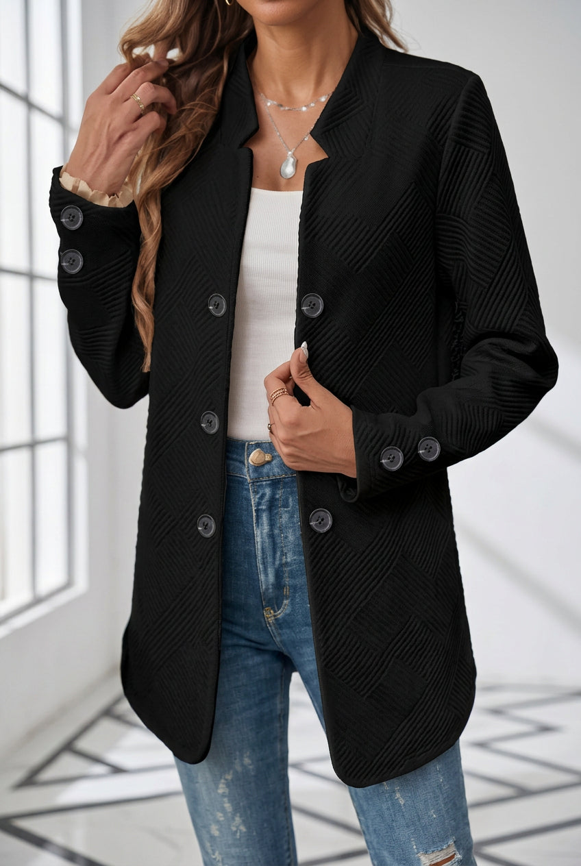 Elegant Plus Size Women'S Casual Knit Polyester Jacket With Double Button Detail And Decorative Pockets - AmiraMart