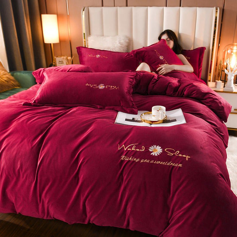 Embroidered Crystal Velvet Soft and Comfortable Four - piece Suit - AmiraMart