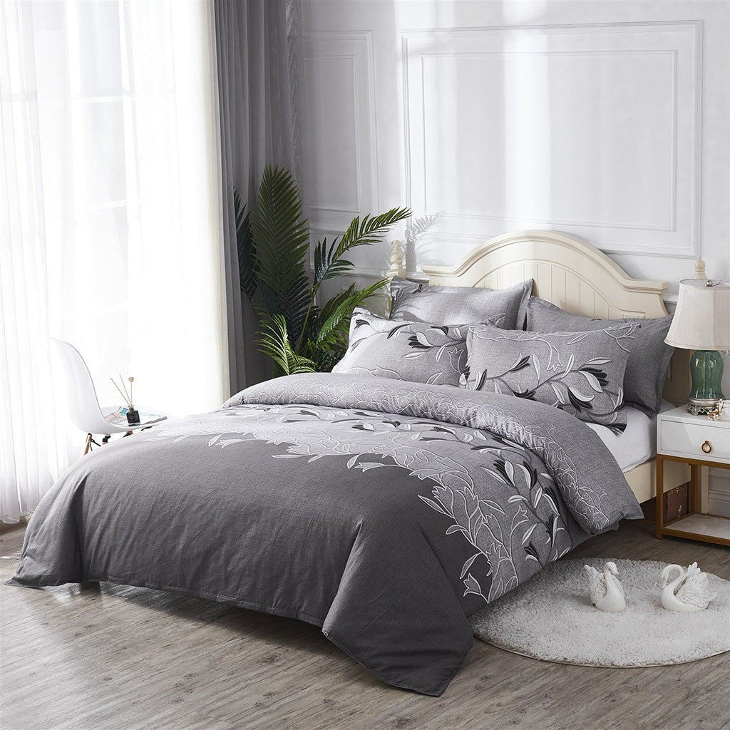 Embroidered Print 3 - Piece Quilt Cover Set - AmiraMart